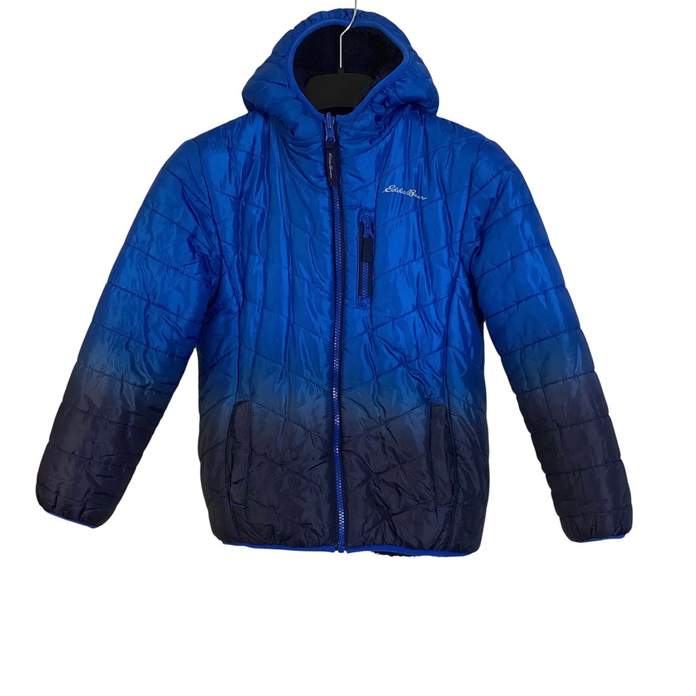 Eddie Bauer Kids Blue Ombre Quilted Hooded Puffer Jacket Fleece Lined Small